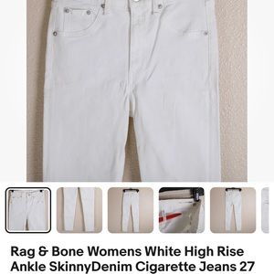 Rag & Bone Womens White High Rise Ankle SkinnyDenim Cigarette Jeans 27